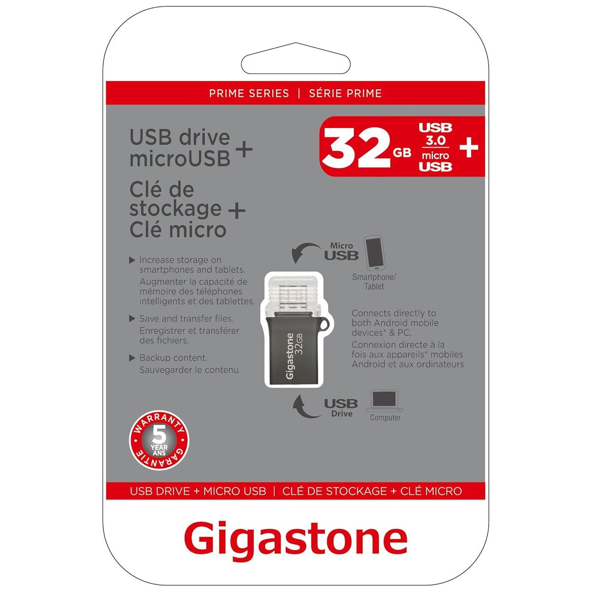 Gigastone OTG USB Drive Metal OTG 32GB USB 3.0 Flash Drive , (GS-U332OTG-R) Digital Storage - USB Flash Drives Gigastone - Simple Cell Bulk Wholesale Pricing - USA Seller