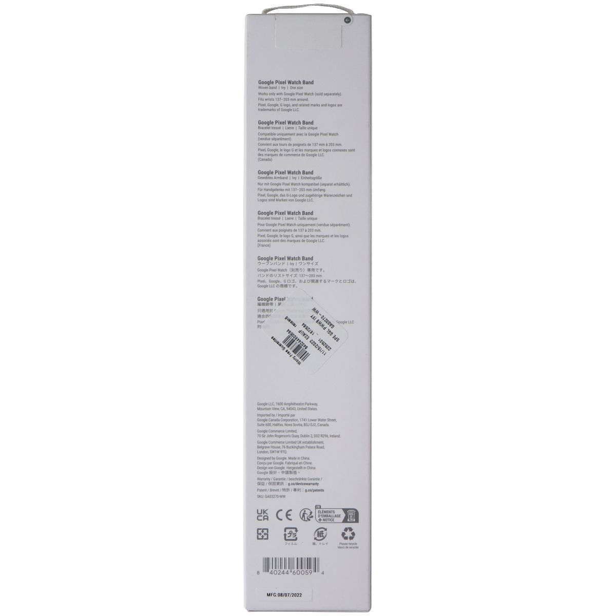 Google Official Woven Band for Google Pixel Watch - Woven Band - Ivy GA03270-WW Smart Watch Accessories - Watch Bands Google - Simple Cell Bulk Wholesale Pricing - USA Seller