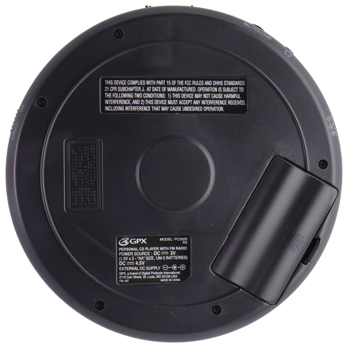 GPX Personal FM Radio CD Player with Headphones - Black (PC332B) Portable Audio & Headphones - Personal CD Players GPX - Simple Cell Bulk Wholesale Pricing - USA Seller