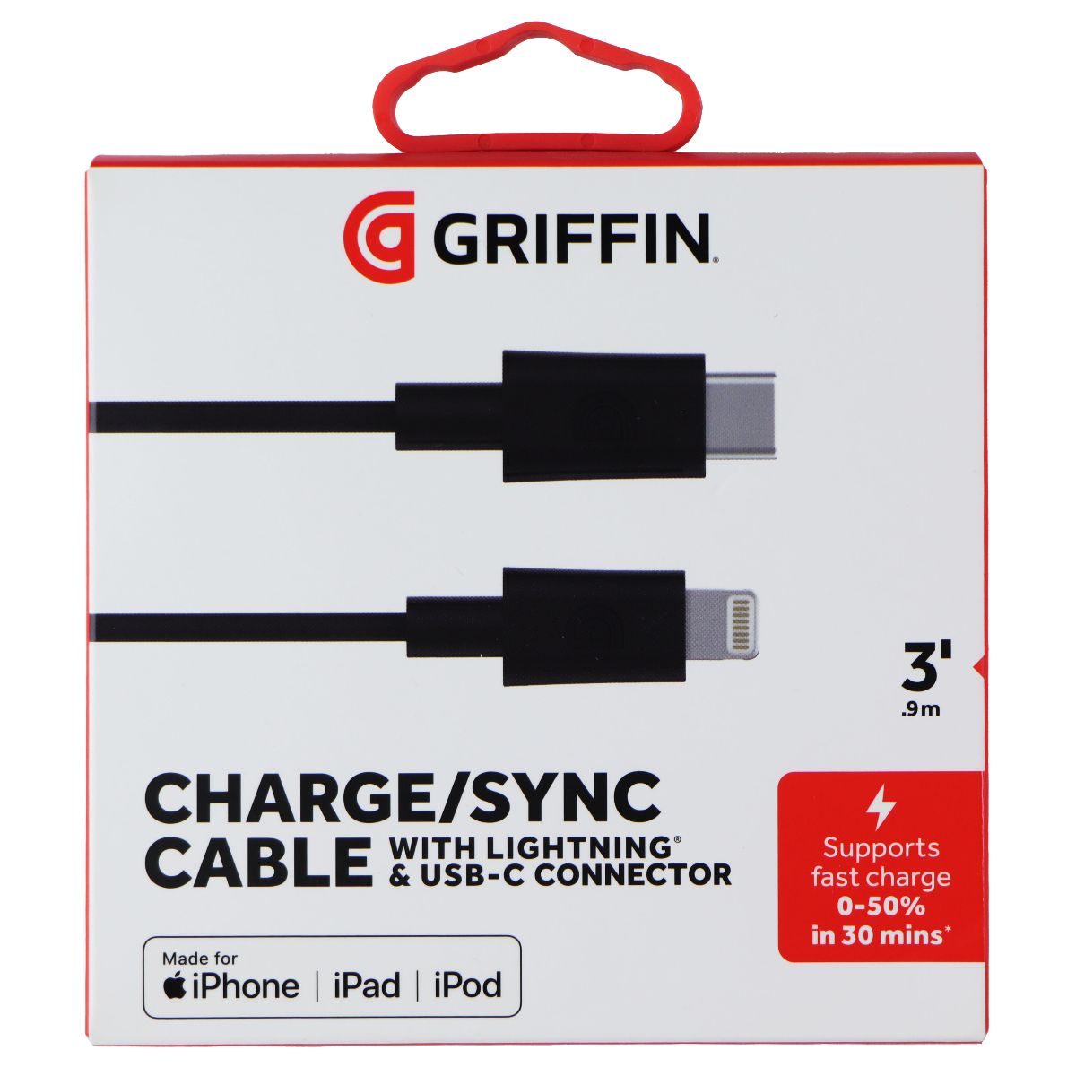 Griffin 3FT USB-C to Lightning 8-Pin Charge/Sync Cable - Black Cell Phone - Cables & Adapters Griffin - Simple Cell Bulk Wholesale Pricing - USA Seller