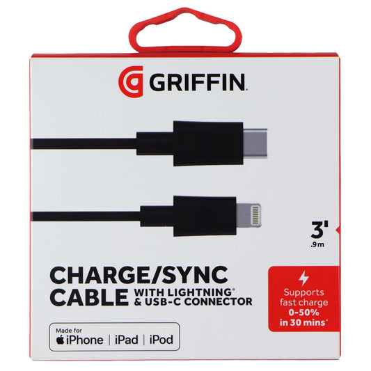 Griffin 3FT USB-C to Lightning 8-Pin Charge/Sync Cable - Black Cell Phone - Cables & Adapters Griffin - Simple Cell Bulk Wholesale Pricing - USA Seller