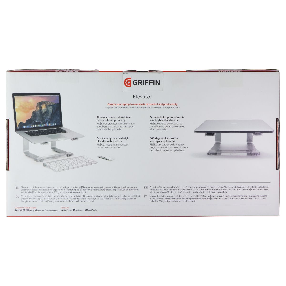 Griffin Elevator Aluminum Laptop Stand - Ergonomic Computer Riser - Silver Computer Accessories - Stands, Holders & Car Mounts Griffin - Simple Cell Bulk Wholesale Pricing - USA Seller