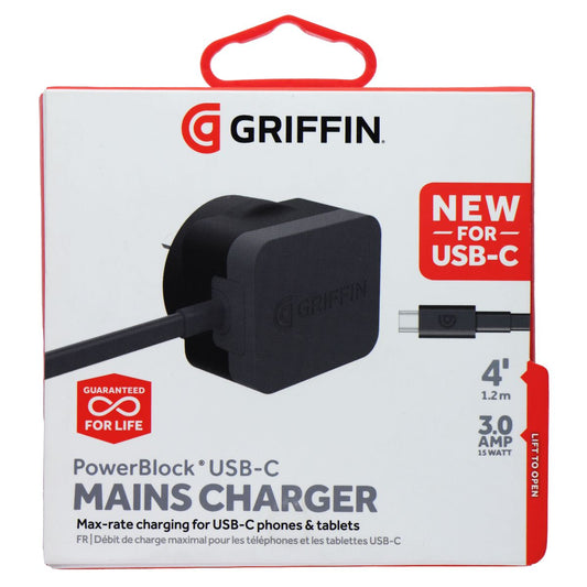 Griffin PowerBlock USB-C MAINS Charger 4FT - Black/Gray (Australian Plug) Cell Phone - Chargers & Cradles Griffin - Simple Cell Bulk Wholesale Pricing - USA Seller