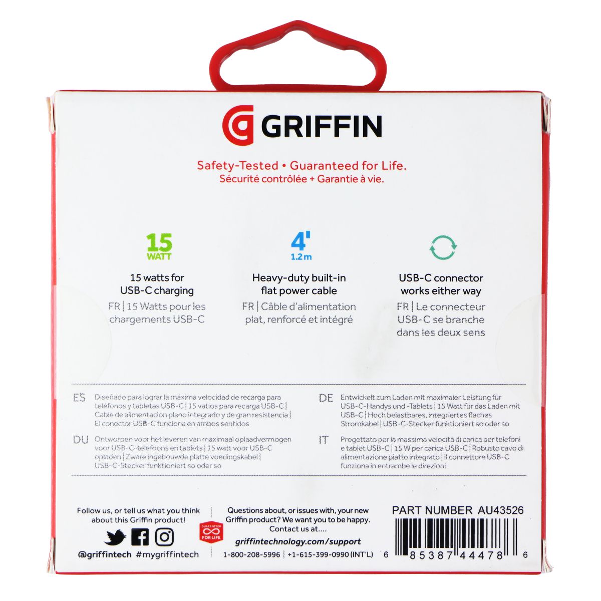 Griffin PowerBlock USB-C MAINS Charger 4FT - Black/Gray (Australian Plug) Cell Phone - Chargers & Cradles Griffin - Simple Cell Bulk Wholesale Pricing - USA Seller