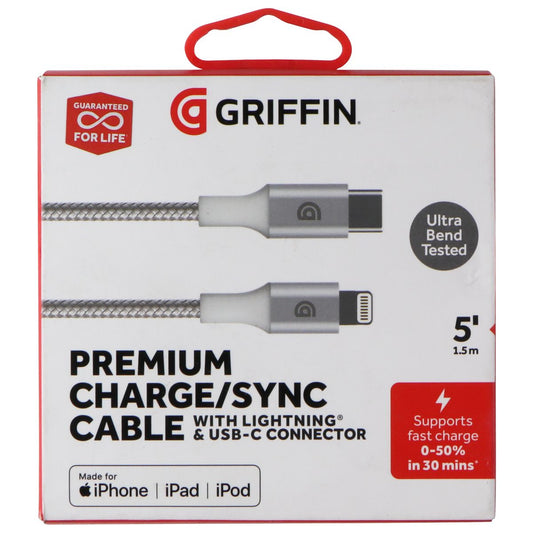 Griffin 5FT Premium Charge/Sync USB-C to 8-Pin Cable for iPhone & iPad - Silver Cell Phone - Cables & Adapters Griffin    - Simple Cell Bulk Wholesale Pricing - USA Seller