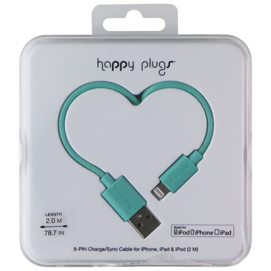Happy Plugs (2M) 8-Pin to USB Charge/Sync Cable for Apple Devices - Turquoise Cell Phone - Cables & Adapters Happy Plugs - Simple Cell Bulk Wholesale Pricing - USA Seller