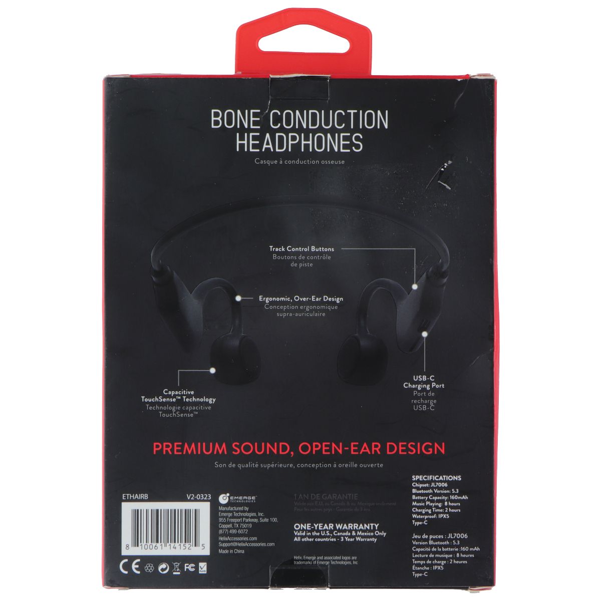 Helix Air Wireless Bone Conduction Open-Ear Headphones - Black Portable Audio - Headphones Helix - Simple Cell Bulk Wholesale Pricing - USA Seller