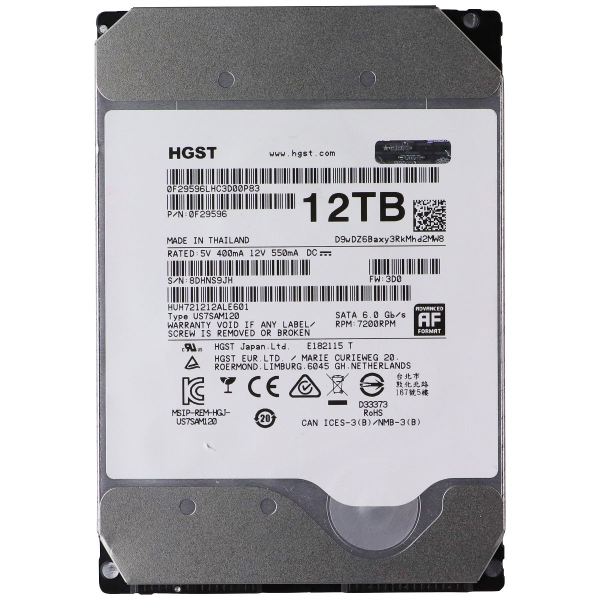 HGST (12TB) Ultrastar He12 Internal HDD - 7200 RPM 256MB SATA (HUH721212ALE601)
