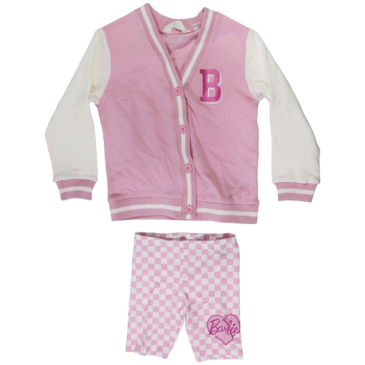 H&M Barbie Set - Letterman Style Sweater (6X/7) and Checkered Shorts (6) - Pink Other Sporting Goods H&M - Simple Cell Bulk Wholesale Pricing - USA Seller