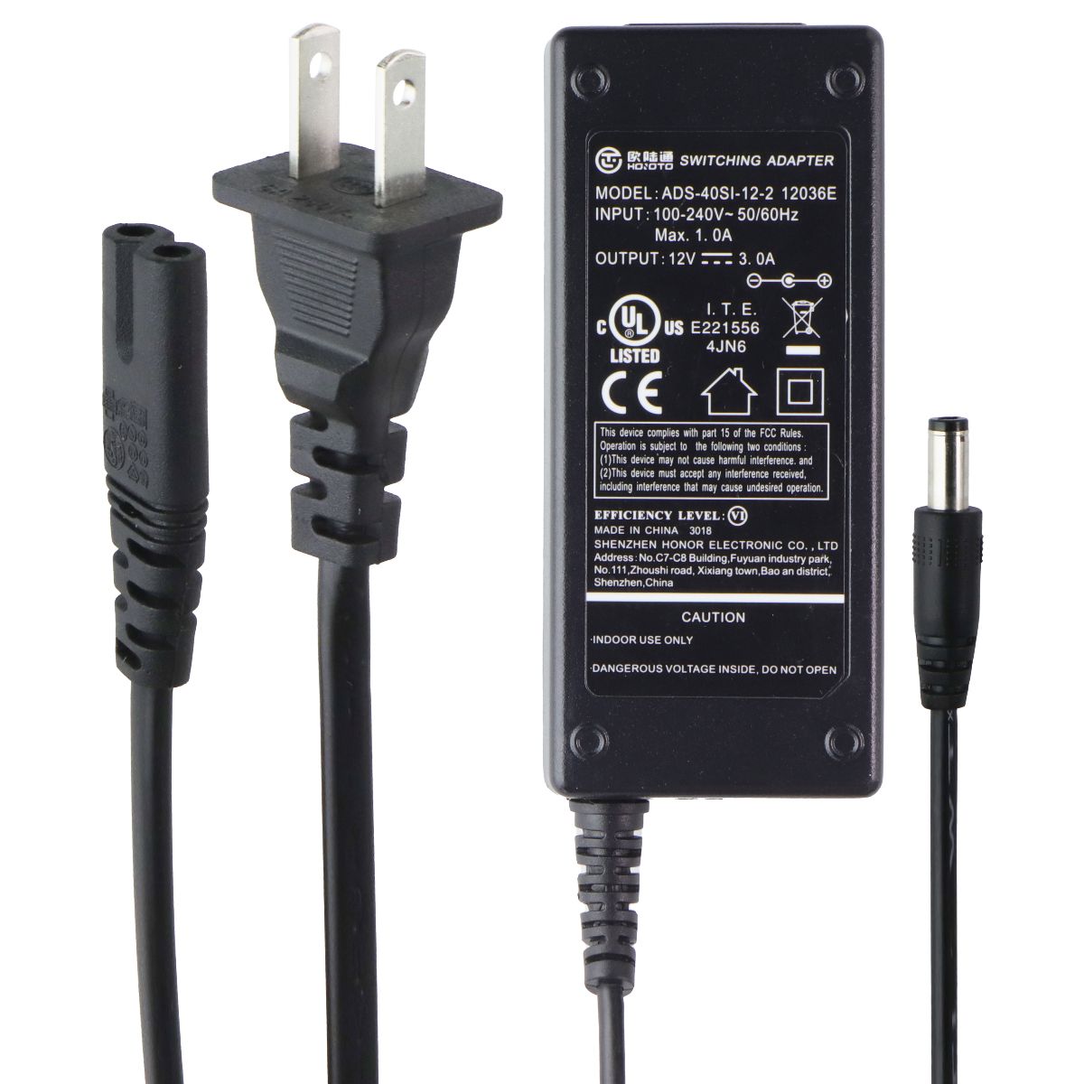 Hoioto (12V/3A) Switching Adapter Power Supply - Black (ADS-40SI-12-2) Multipurpose Batteries & Power - Multipurpose AC to DC Adapters Hoioto - Simple Cell Bulk Wholesale Pricing - USA Seller