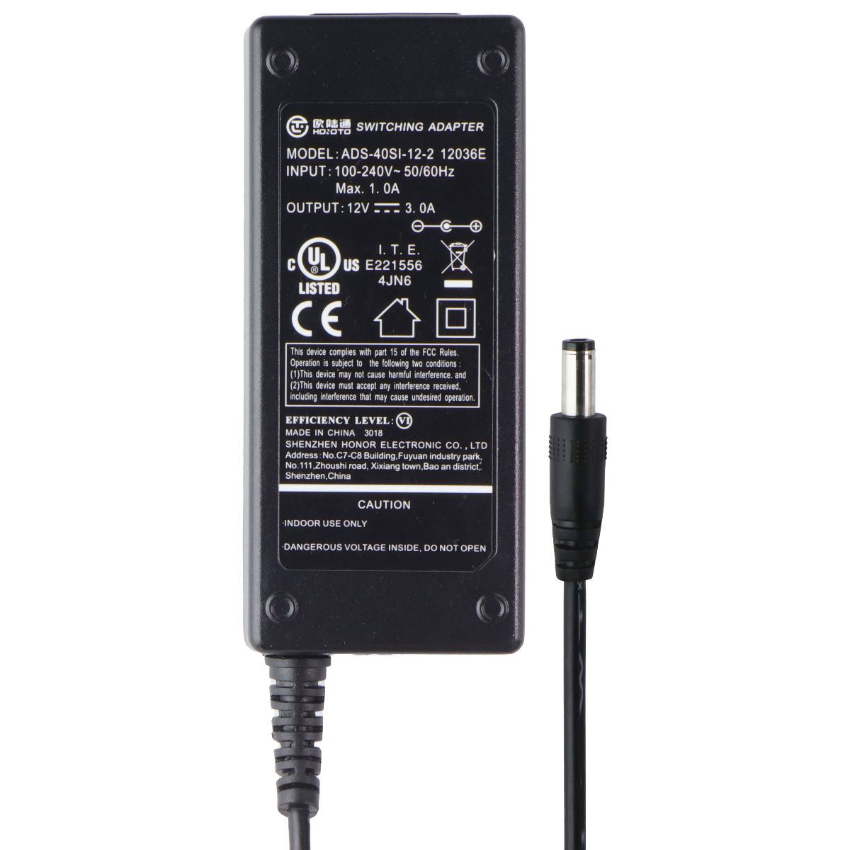 Hoioto (12V/3A) Switching Adapter Power Supply - Black (ADS-40SI-12-2) Multipurpose Batteries & Power - Multipurpose AC to DC Adapters Hoioto - Simple Cell Bulk Wholesale Pricing - USA Seller
