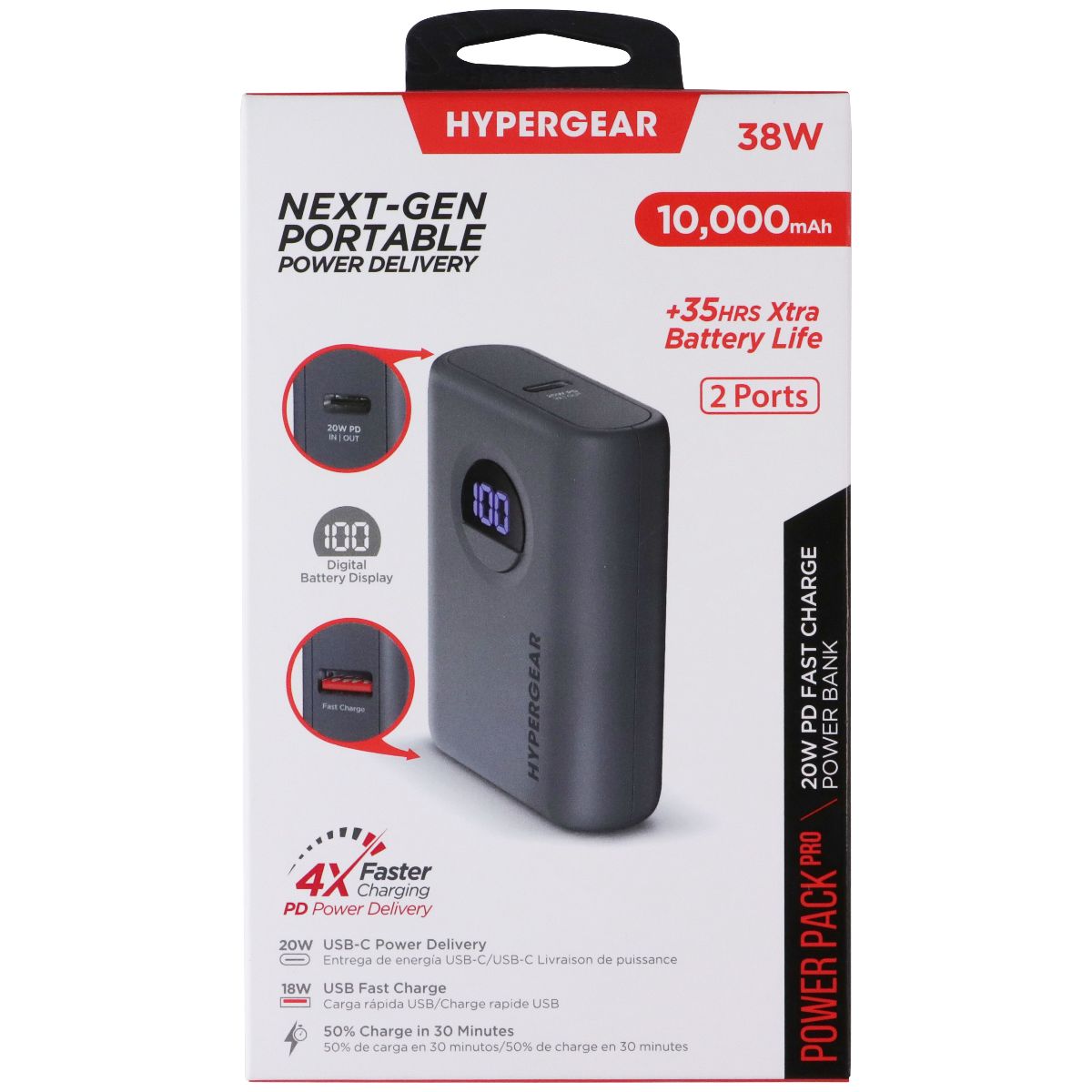 HyperGear Power Pack Pro 10,000mAh 2 Port USB-C/USB Portable Power Bank - Gray Cell Phone - Chargers & Cradles HyperGear - Simple Cell Bulk Wholesale Pricing - USA Seller