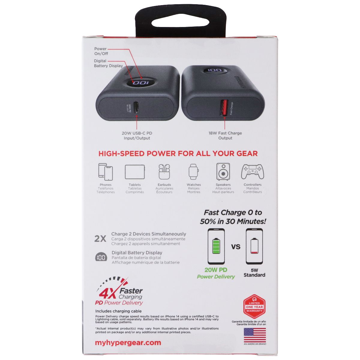 HyperGear Power Pack Pro 10,000mAh 2 Port USB-C/USB Portable Power Bank - Gray Cell Phone - Chargers & Cradles HyperGear - Simple Cell Bulk Wholesale Pricing - USA Seller