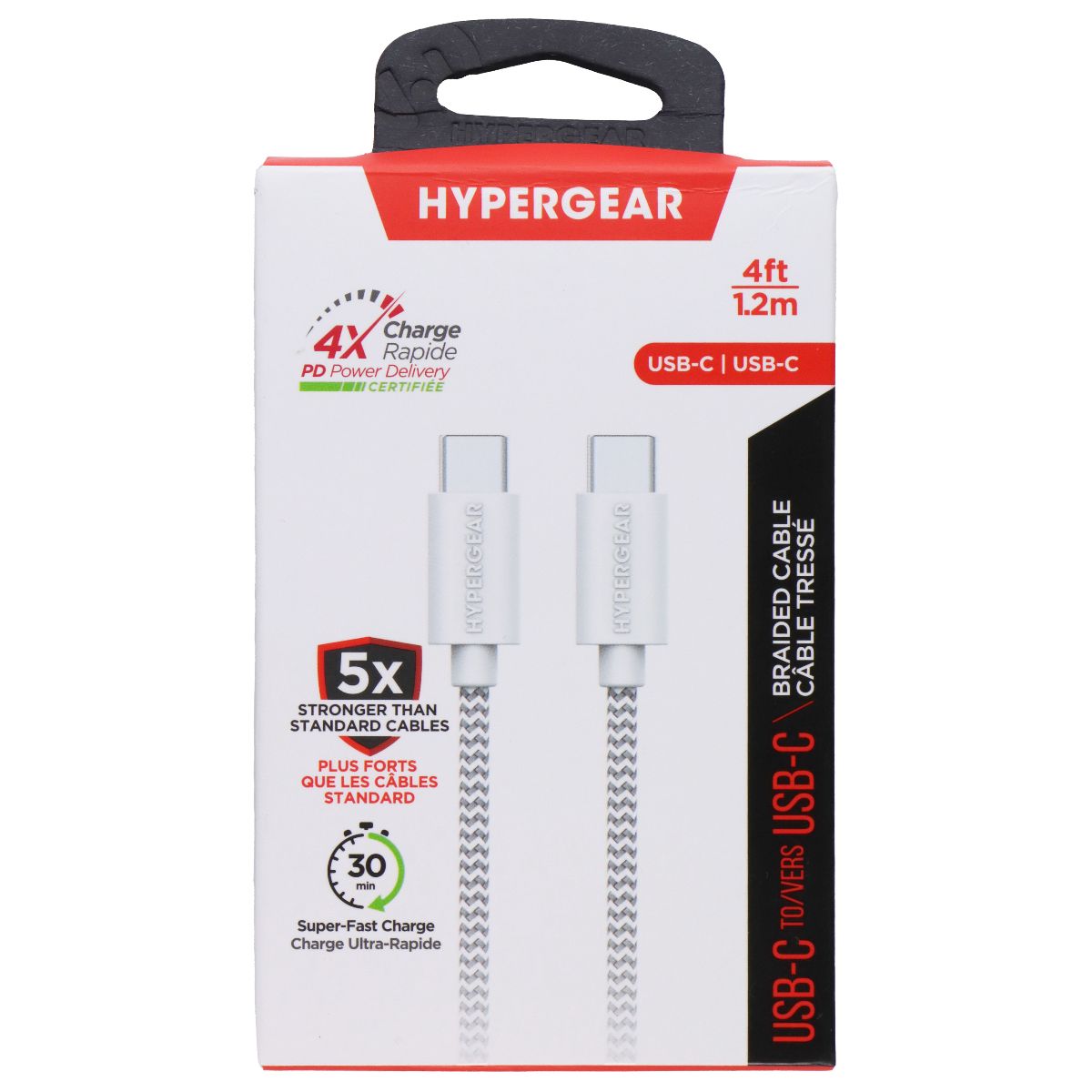 HyperGear 4FT (1.2m) USB-C to USB-C Braided Charge and Sync Cable - White / Gray Cell Phone - Cables & Adapters HyperGear - Simple Cell Bulk Wholesale Pricing - USA Seller