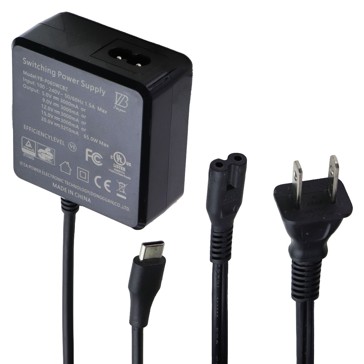 Idea 65W USB-C Switching Power Supply (YB-P065WCBZ) - Black Computer Accessories - Laptop Power Adapters/Chargers Idea Power Electronic Technology - Simple Cell Bulk Wholesale Pricing - USA Seller