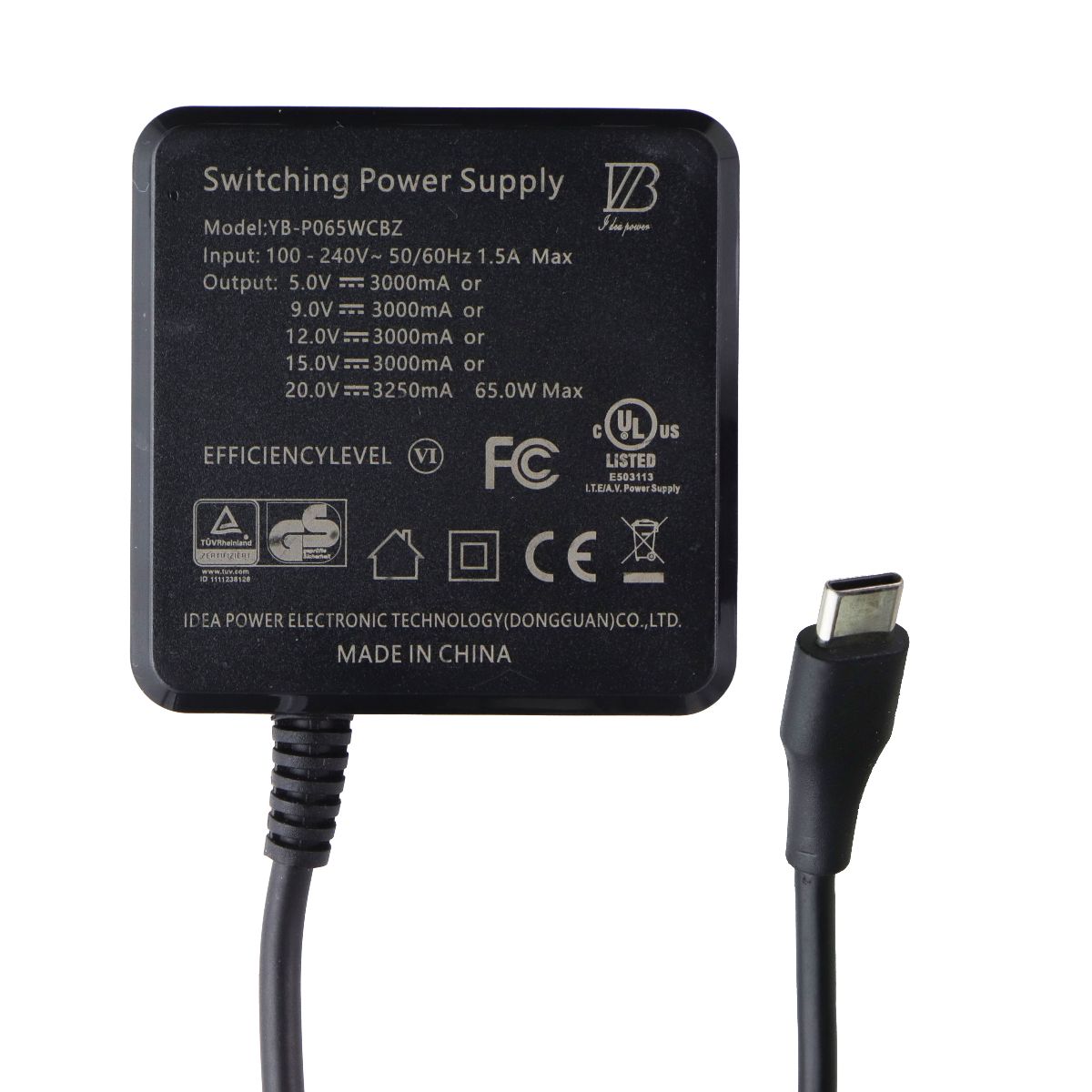 Idea 65W USB-C Switching Power Supply (YB-P065WCBZ) - Black Computer Accessories - Laptop Power Adapters/Chargers Idea Power Electronic Technology - Simple Cell Bulk Wholesale Pricing - USA Seller