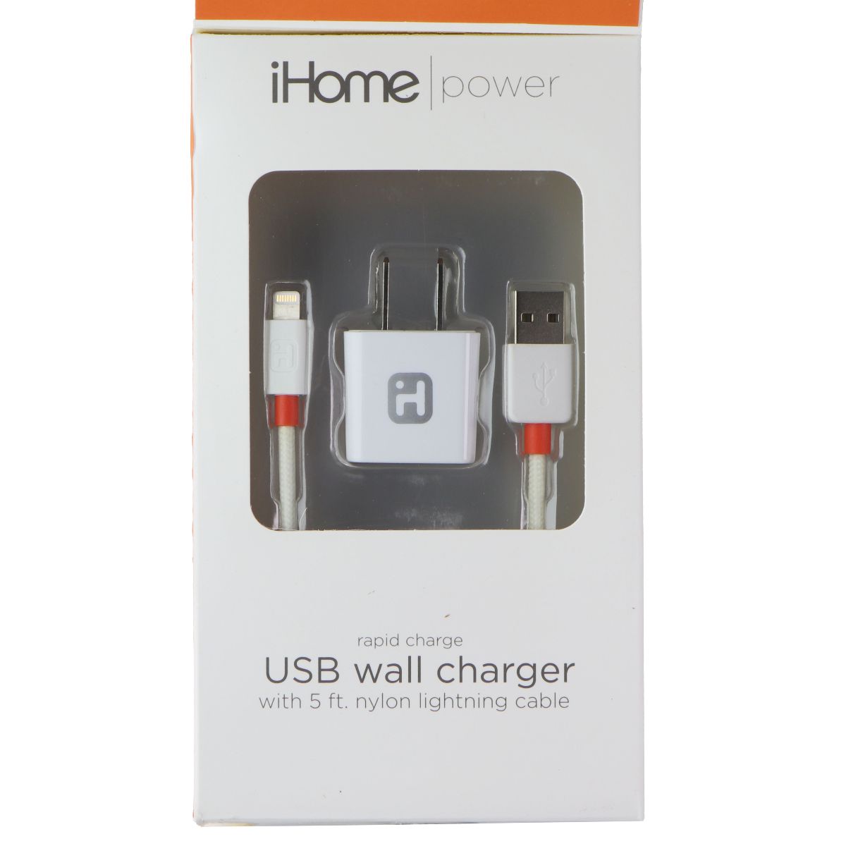 iHome (12W) Power USB Wall Charger with (5-Ft) Nylon 8-Pin Cable - White Cell Phone - Chargers & Cradles iHome - Simple Cell Bulk Wholesale Pricing - USA Seller