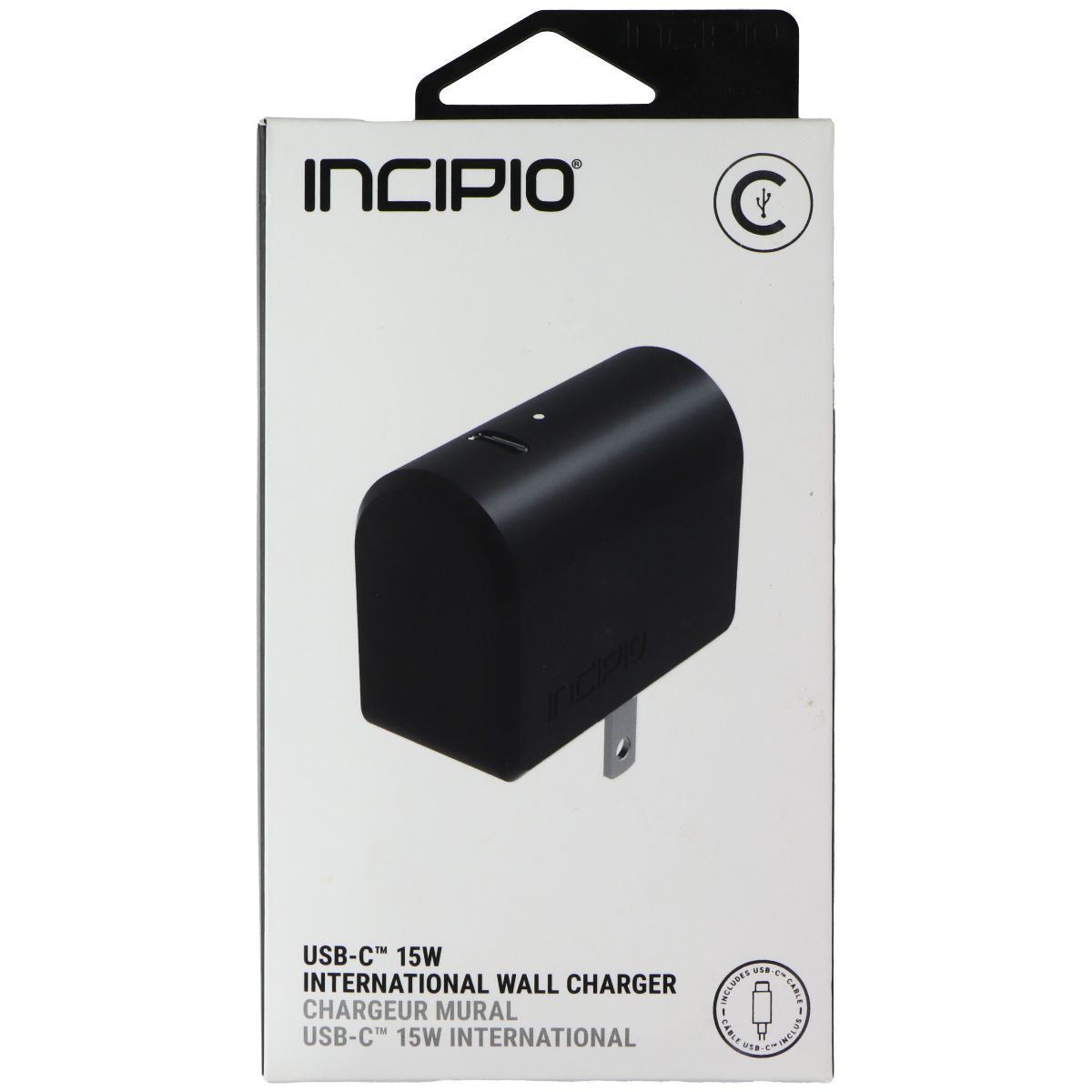 Incipio USB-C 15W International Wall Charger with 4.5-ft USB-C Cable - Black Cell Phone - Chargers & Cradles Incipio - Simple Cell Bulk Wholesale Pricing - USA Seller