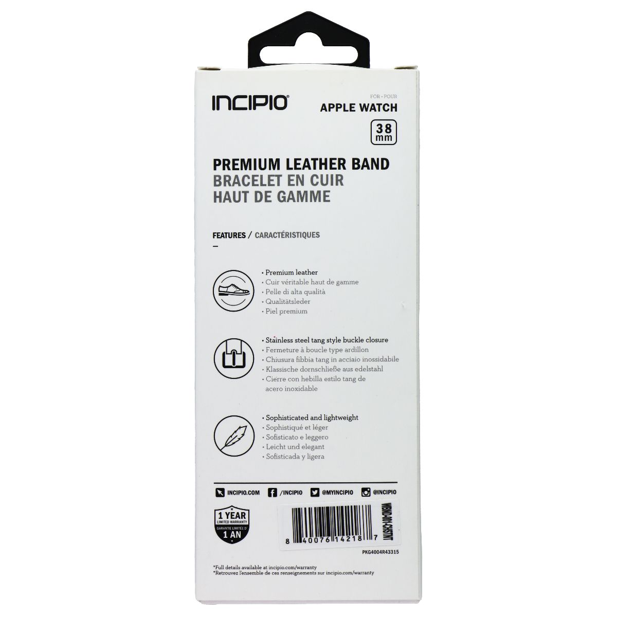 Incipio Premium Leather Watch Band for Apple Watch (38mm) - Chestnut