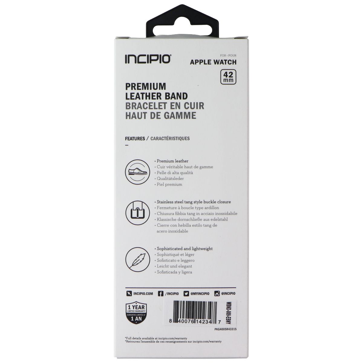 Incipio Premium Leather Apple Watch Band (42mm) - Black / Silver Smart Watch Accessories - Watch Bands Incipio - Simple Cell Bulk Wholesale Pricing - USA Seller