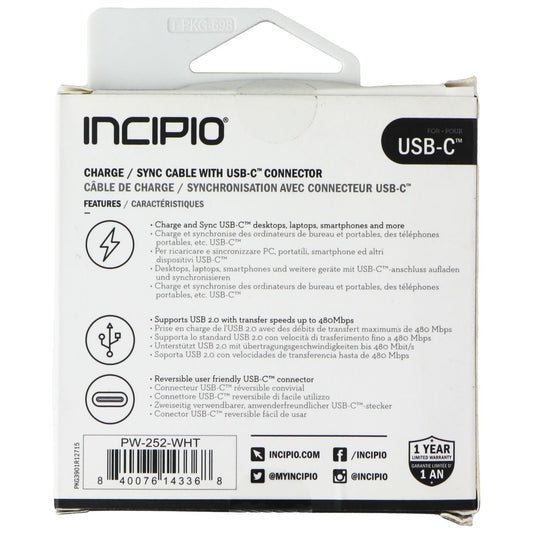 Incipio (1m/3.3-Ft) USB-C 2.0 to USB-C Charge/Sync Cable - White Cell Phone - Cables & Adapters Incipio - Simple Cell Bulk Wholesale Pricing - USA Seller