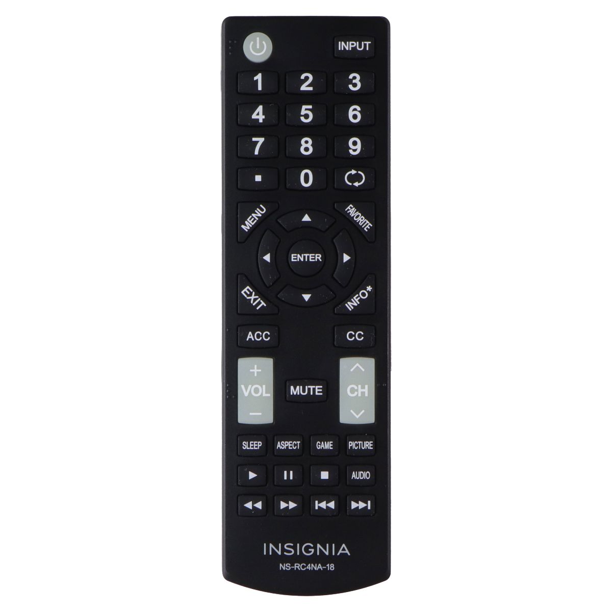 Insignia Remote Control (NS-RC4NA-18) for Select Insignia TVs - Black TV, Video & Audio Accessories - Remote Controls Insignia - Simple Cell Bulk Wholesale Pricing - USA Seller