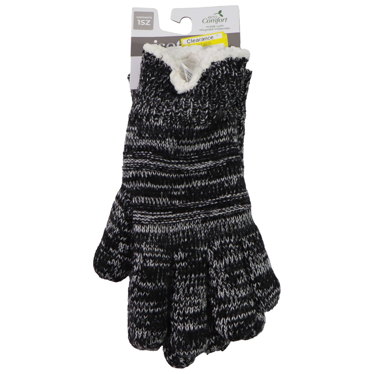 Isotoner Women's Knitted Gloves with Fur - One Size (1SZ) - Black/White Stripe