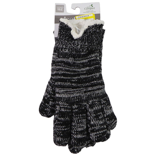 Isotoner Women's Knitted Gloves with Fur - One Size (1SZ) - Black/White Stripe