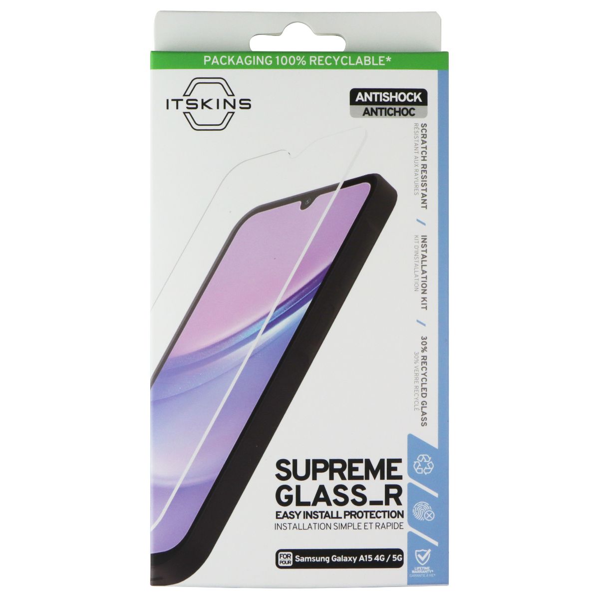 ITSKINS Supreme Glass_R Antishock Screen Protector for Samsung Galaxy A15 4G/5G Cell Phone - Screen Protectors ITSKINS - Simple Cell Bulk Wholesale Pricing - USA Seller
