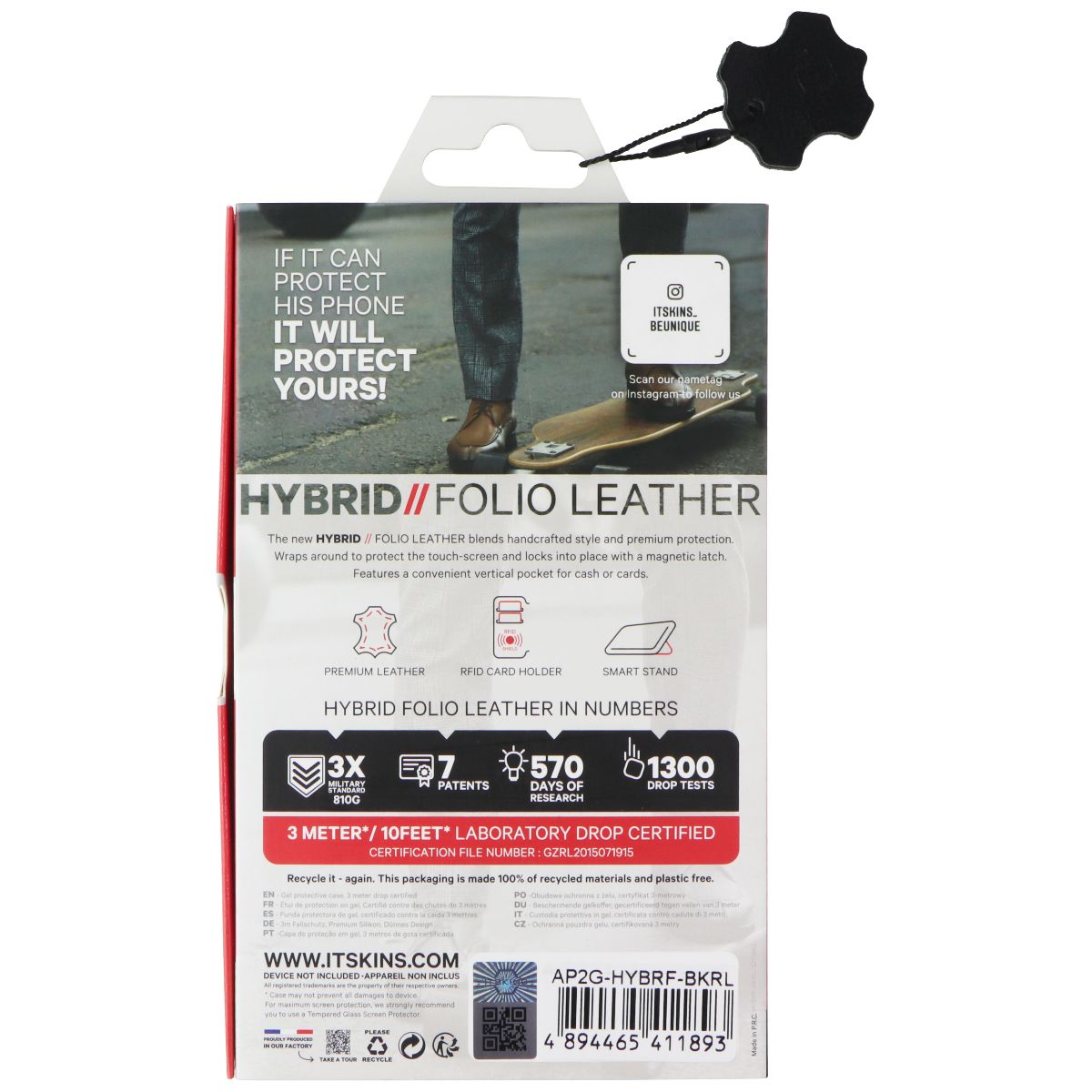 ITSKINS Hybrid // Folio Leather Wallet Case for Apple iPhone 12 Mini - Black