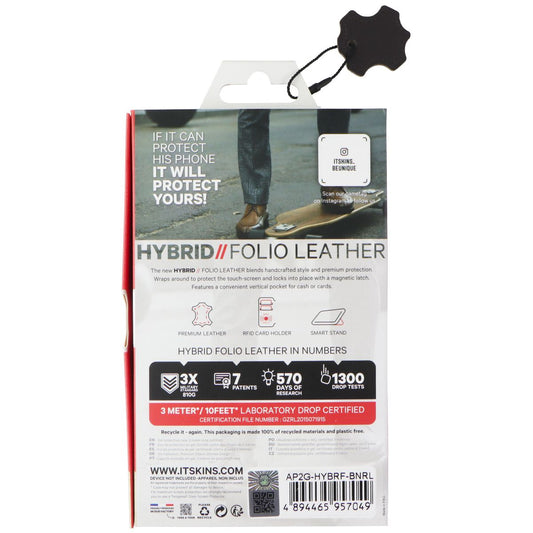 ITSKINS Hybrid // Folio Leather Wallet Case for Apple iPhone 12 Mini - Brown