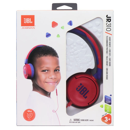 JBL JR 310 Kids Size On-Ear Headphones with Safe Sound - Red and Blue