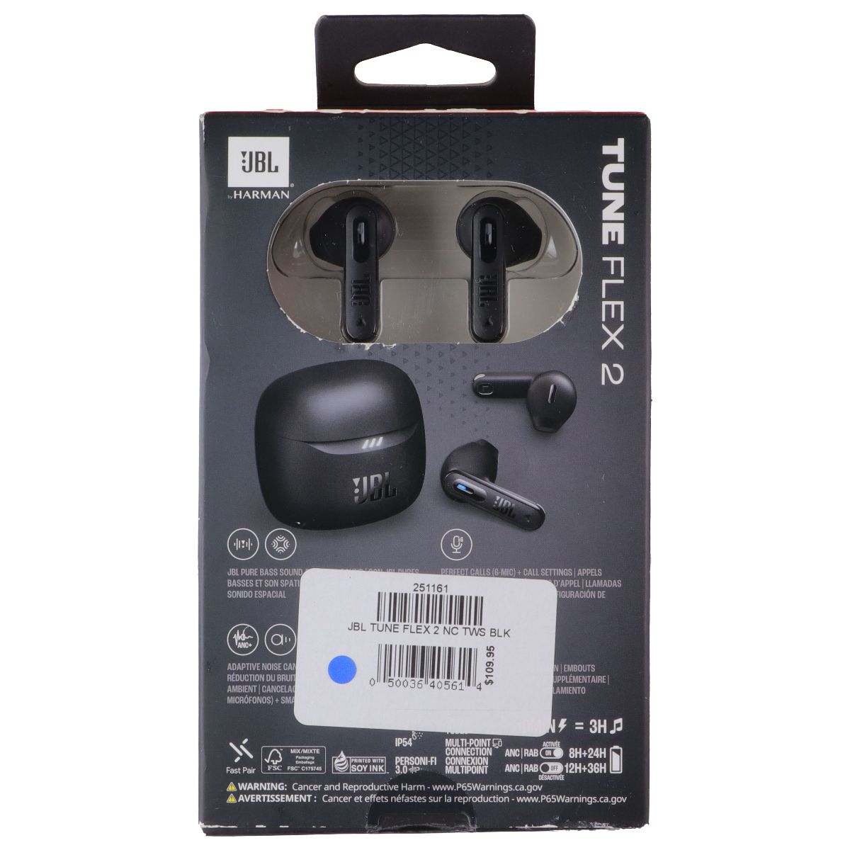 JBL Tune Flex 2 True Wireless Noise Cancelling Earbuds - Black (JBLTFLEX2BLKAM) Cell Phone - Headsets JBL - Simple Cell Bulk Wholesale Pricing - USA Seller