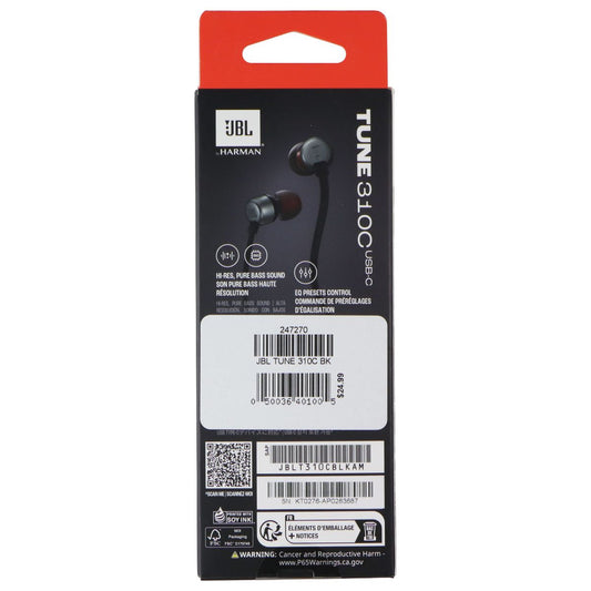 JBL Tune 310C Wired Hi-Res USB-C Headphones w/ Mic and 3 Button Remote - Black