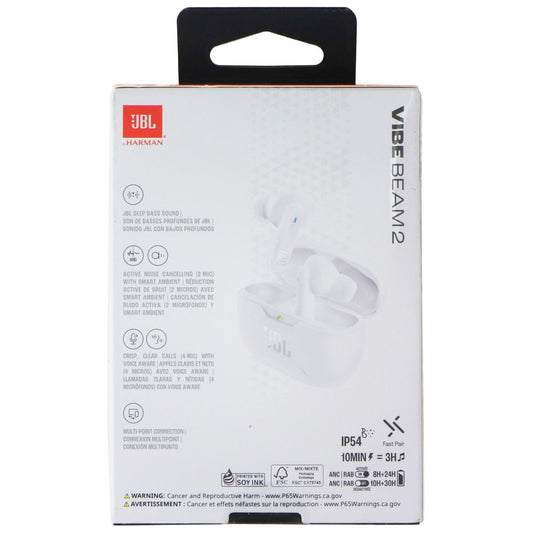 JBL Vibe Beam2 Active Noise Cancelling Headphones and Case - White