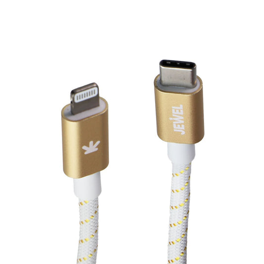JEWEL (10Ft) Braided USB-C to 8-Pin Lightning Charging Cable - White / Gold Cell Phone - Cables & Adapters JEWEL    - Simple Cell Bulk Wholesale Pricing - USA Seller