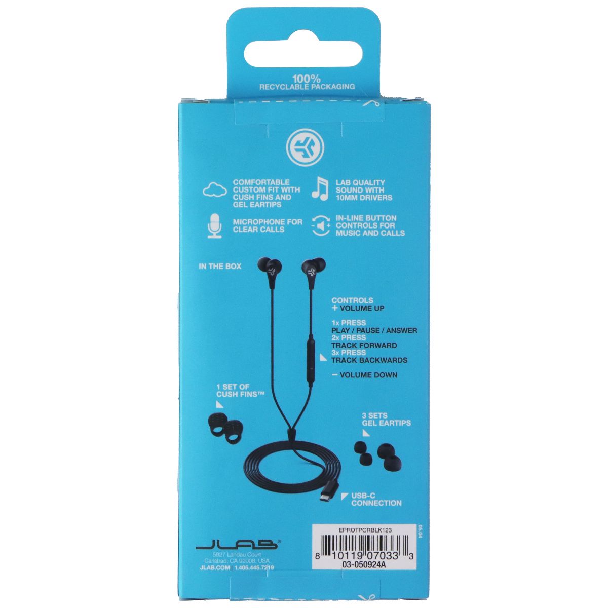 JLab JBuds Pro USB-C Wired Earbuds with Mic and Music Controls - Black Portable Audio - Headphones JLAB - Simple Cell Bulk Wholesale Pricing - USA Seller