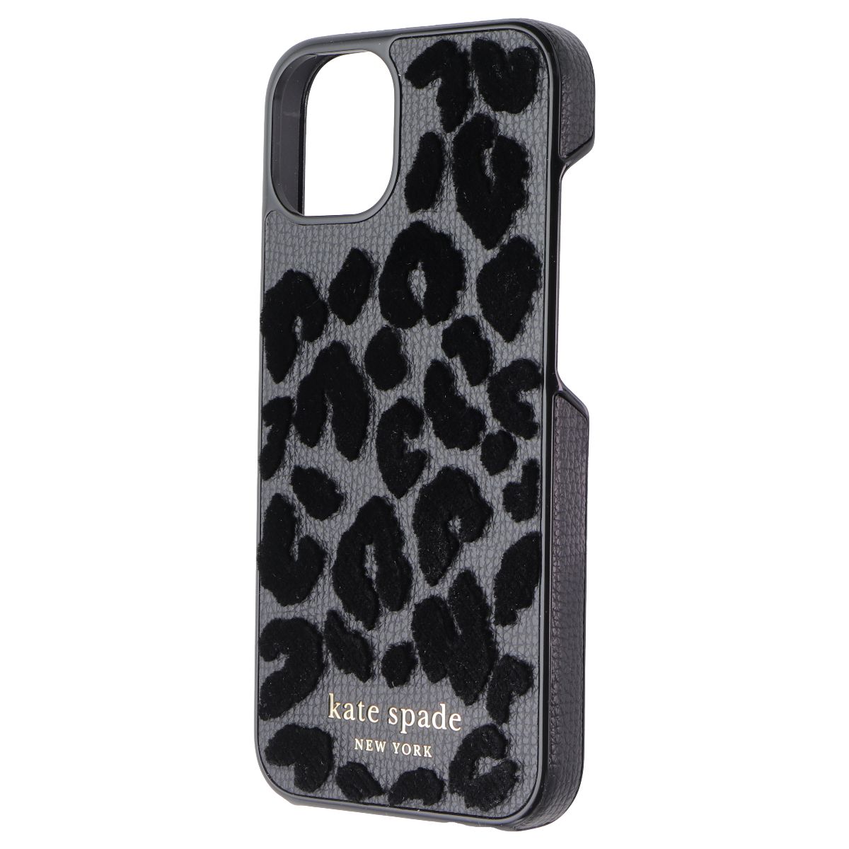 Kate Spade Wrap Folio Series Case for Apple iPhone 13 - Leopard Flocked Black Cell Phone - Cases, Covers & Skins Kate Spade New York - Simple Cell Bulk Wholesale Pricing - USA Seller