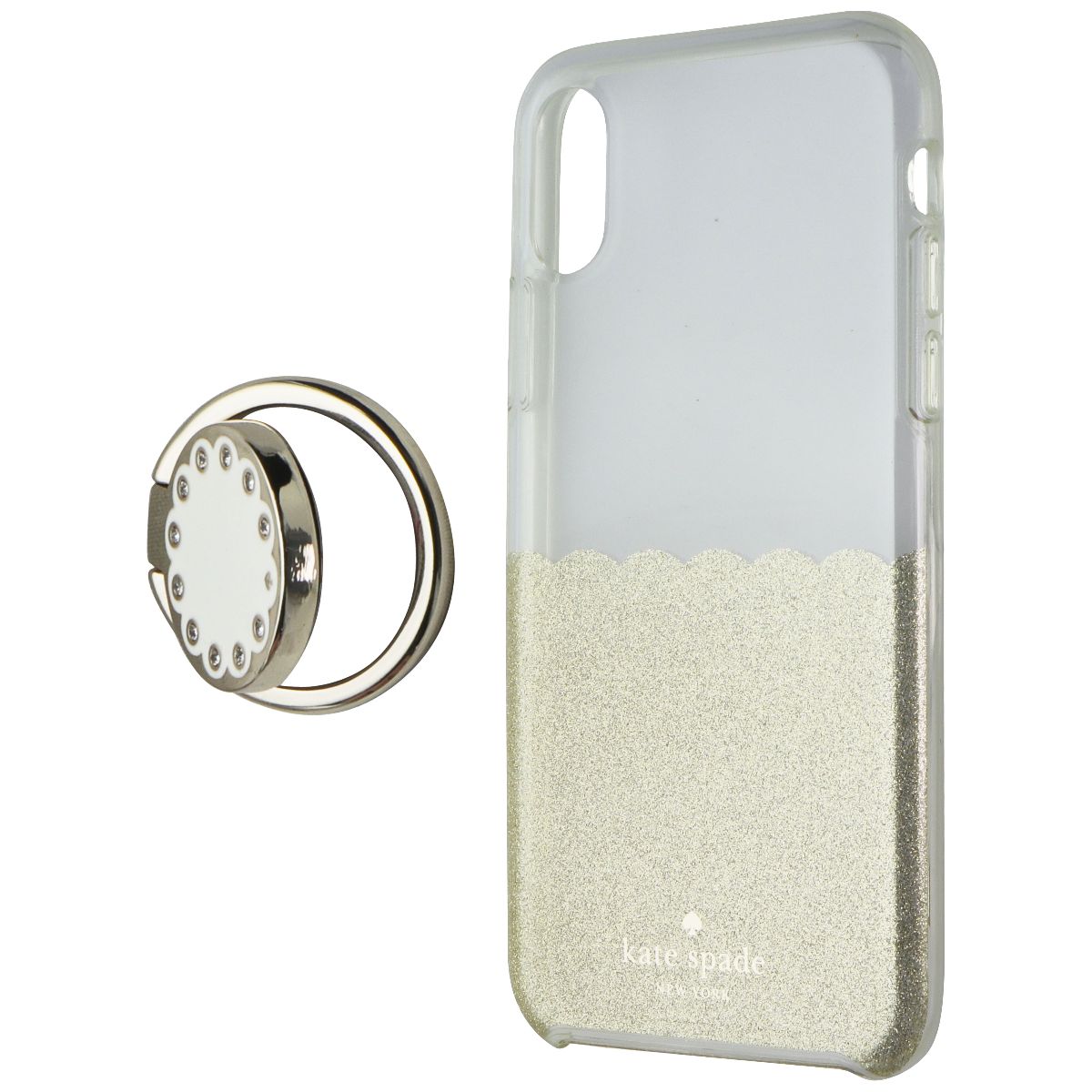 Kate Spade Ring Stand and Case for Apple iPhone X/iPhone XS - Clear/Gold Glitter Cell Phone - Cases, Covers & Skins Kate Spade - Simple Cell Bulk Wholesale Pricing - USA Seller