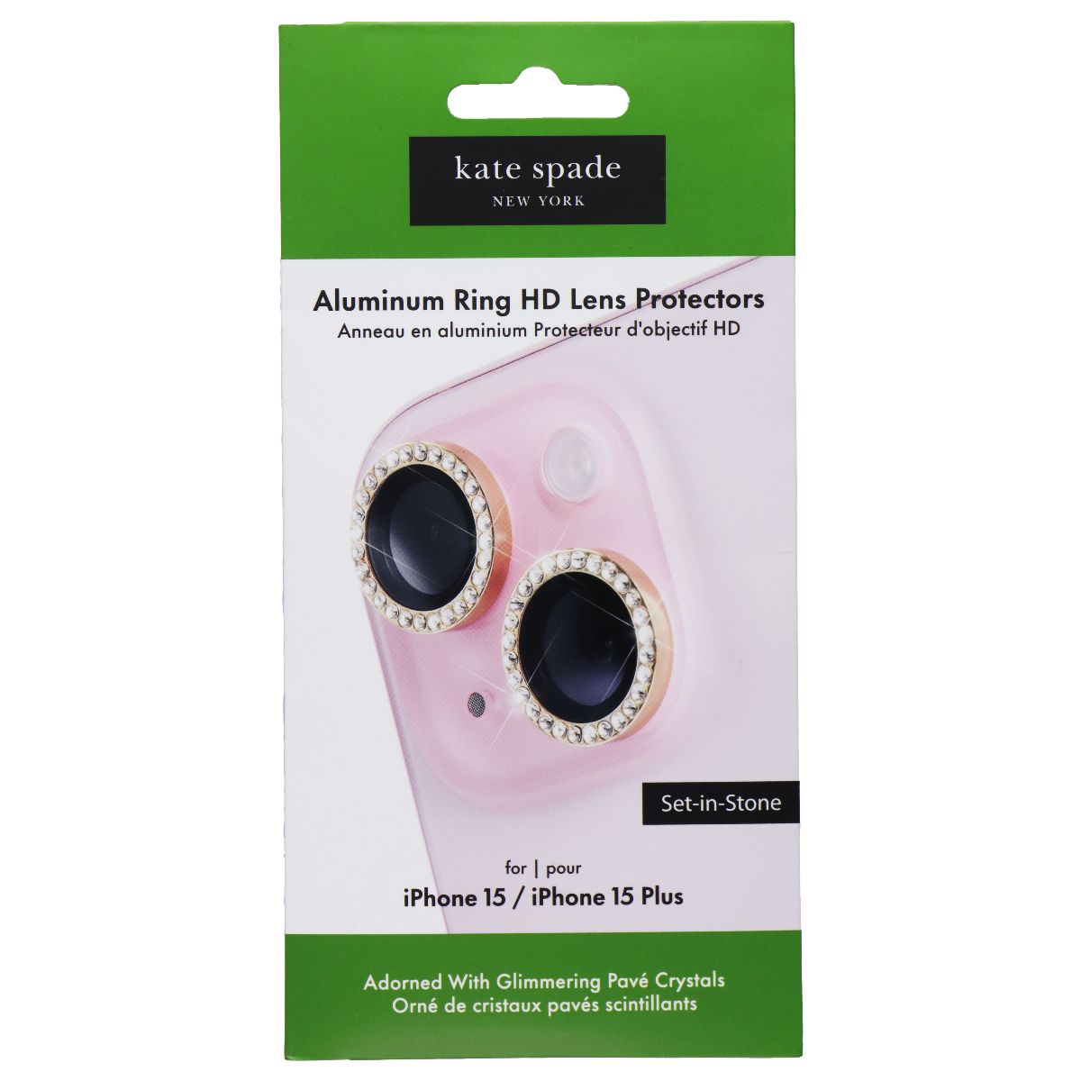 Kate Spade Aluminum Ring Lens Protectors for iPhone 15/15 Plus Set-in-Stone Gold Cell Phone - Screen Protectors Kate Spade - Simple Cell Bulk Wholesale Pricing - USA Seller