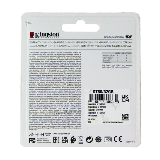 Kingston DataTraveler 80 (32GB) 200MB/s USB-C Flash Drive Digital Storage - USB Flash Drives Kingston - Simple Cell Bulk Wholesale Pricing - USA Seller