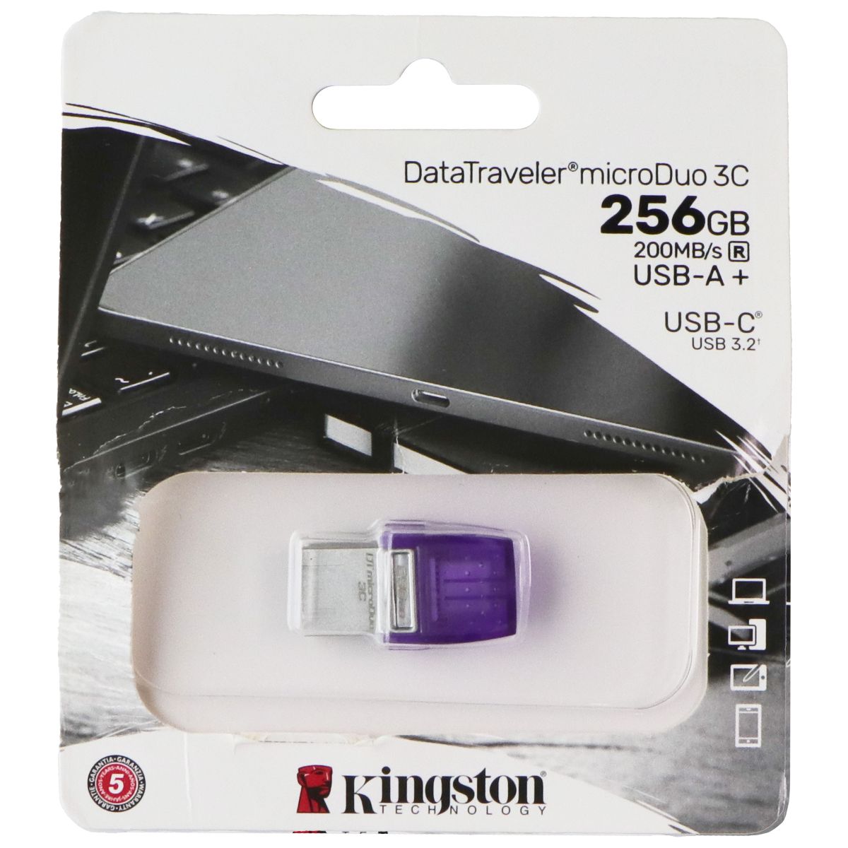 Kingston DataTraveler MicroDuo 3C 256GB USB-A/USB-C Flash Drive - Purple Digital Storage - USB Flash Drives Kingston - Simple Cell Bulk Wholesale Pricing - USA Seller