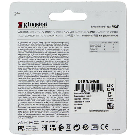 Kingston (64GB) DataTraveler Kyson USB 3.2 Flash Drive - Silver (DTKN/64GB) Digital Storage - USB Flash Drives Kingston - Simple Cell Bulk Wholesale Pricing - USA Seller