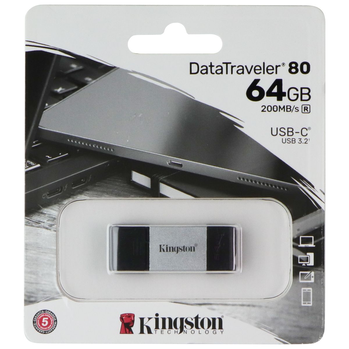 Kingston DataTraveler 80 (64GB) 200MB/s USB-C (USB 3.2) Flash Drive Digital Storage - USB Flash Drives Kingston - Simple Cell Bulk Wholesale Pricing - USA Seller