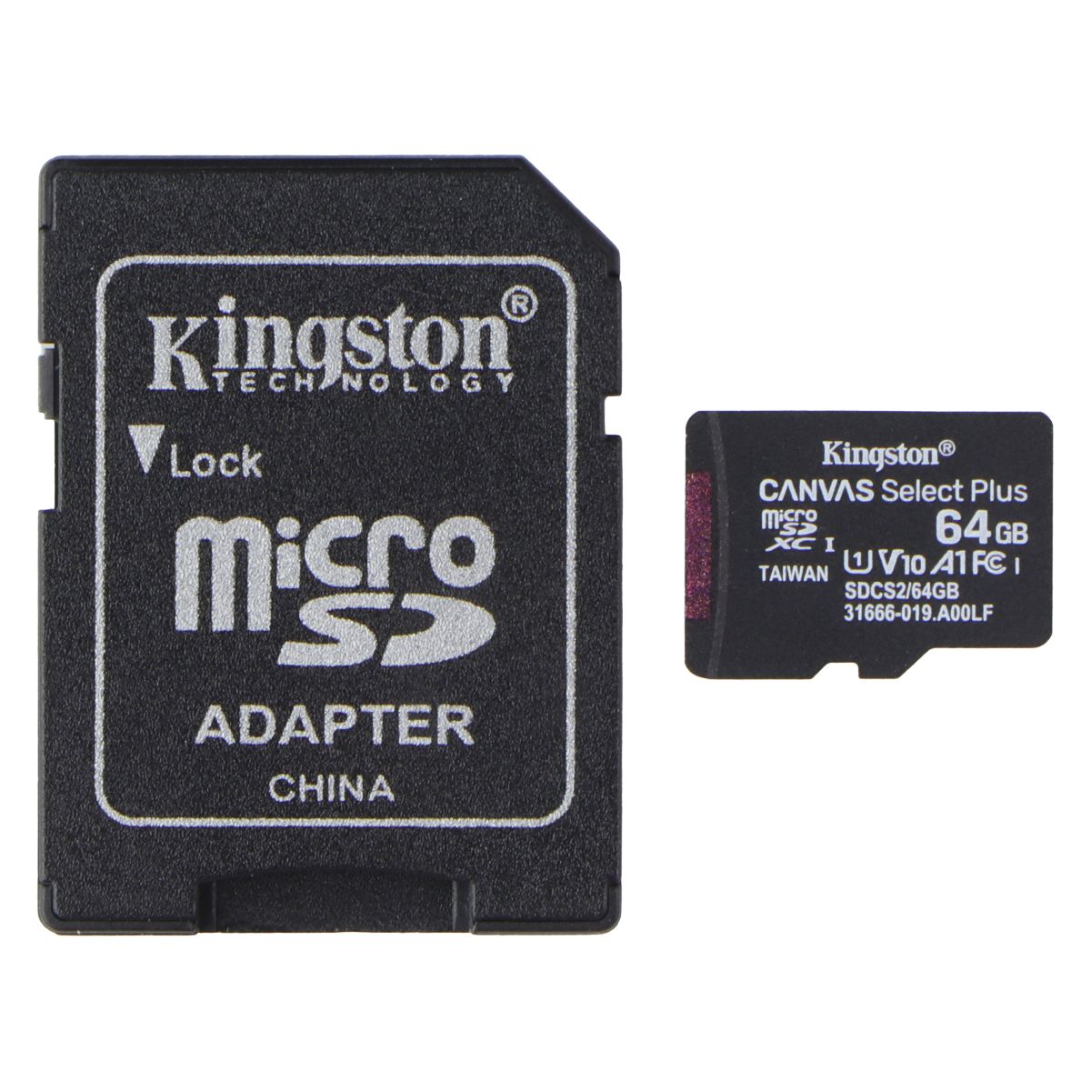 Kingston 64GB Canvas Select Plus microSDXC w/Adapter - A1 Class 10 V10 (100MB/s) Cell Phone - Memory Cards Kingston - Simple Cell Bulk Wholesale Pricing - USA Seller