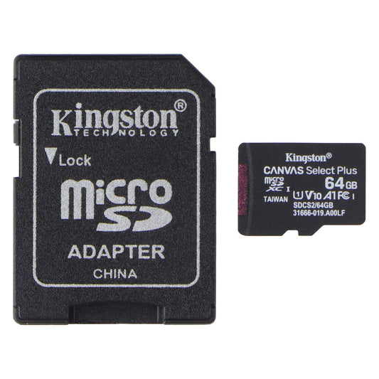 Kingston 64GB Canvas Select Plus microSDXC w/Adapter - A1 Class 10 V10 (100MB/s) Cell Phone - Memory Cards Kingston - Simple Cell Bulk Wholesale Pricing - USA Seller