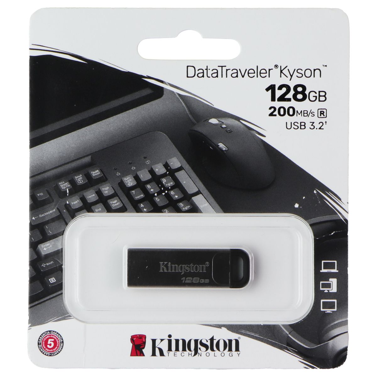 Kingston (128GB) DataTraveler Kyson USB 3.2 Flash Drive - Silver (DTKN/128GB) Digital Storage - USB Flash Drives Kingston - Simple Cell Bulk Wholesale Pricing - USA Seller
