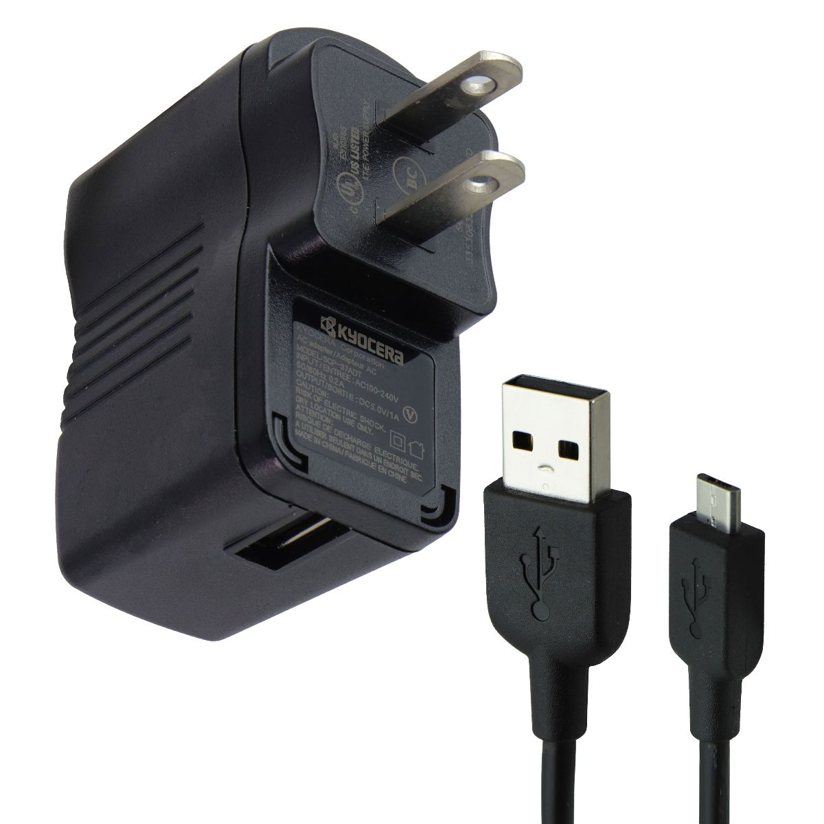 Kyocera (SCP-37ADT) Travel Charger & Cable for Micro USB Devices - Black Cell Phone - Cables & Adapters Kyocera - Simple Cell Bulk Wholesale Pricing - USA Seller