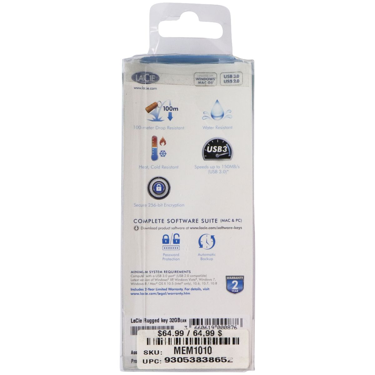 Lacie Rugged Keychain USB 3.0 Flash Drive - 32GB / Orange