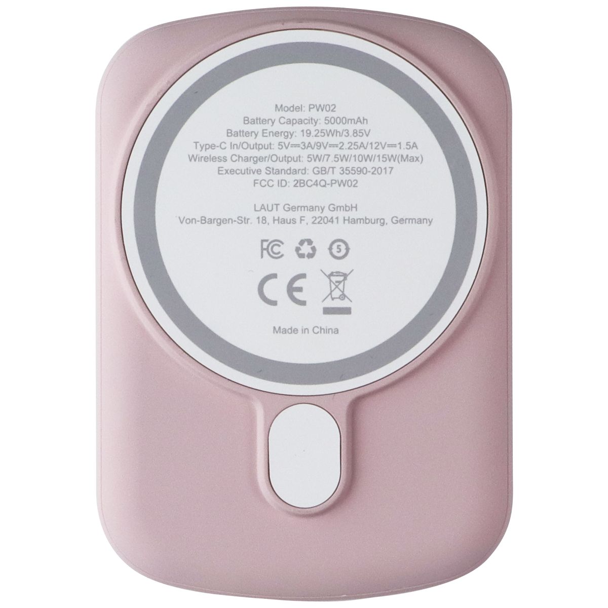 LAUT 5000mAh (19.25Wh/3.85V) Power Charge Handy Power Bank - Pink (PW02) Cell Phone - Chargers & Cradles Laut - Simple Cell Bulk Wholesale Pricing - USA Seller